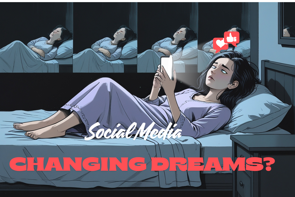a girl scrolling through her phone at night